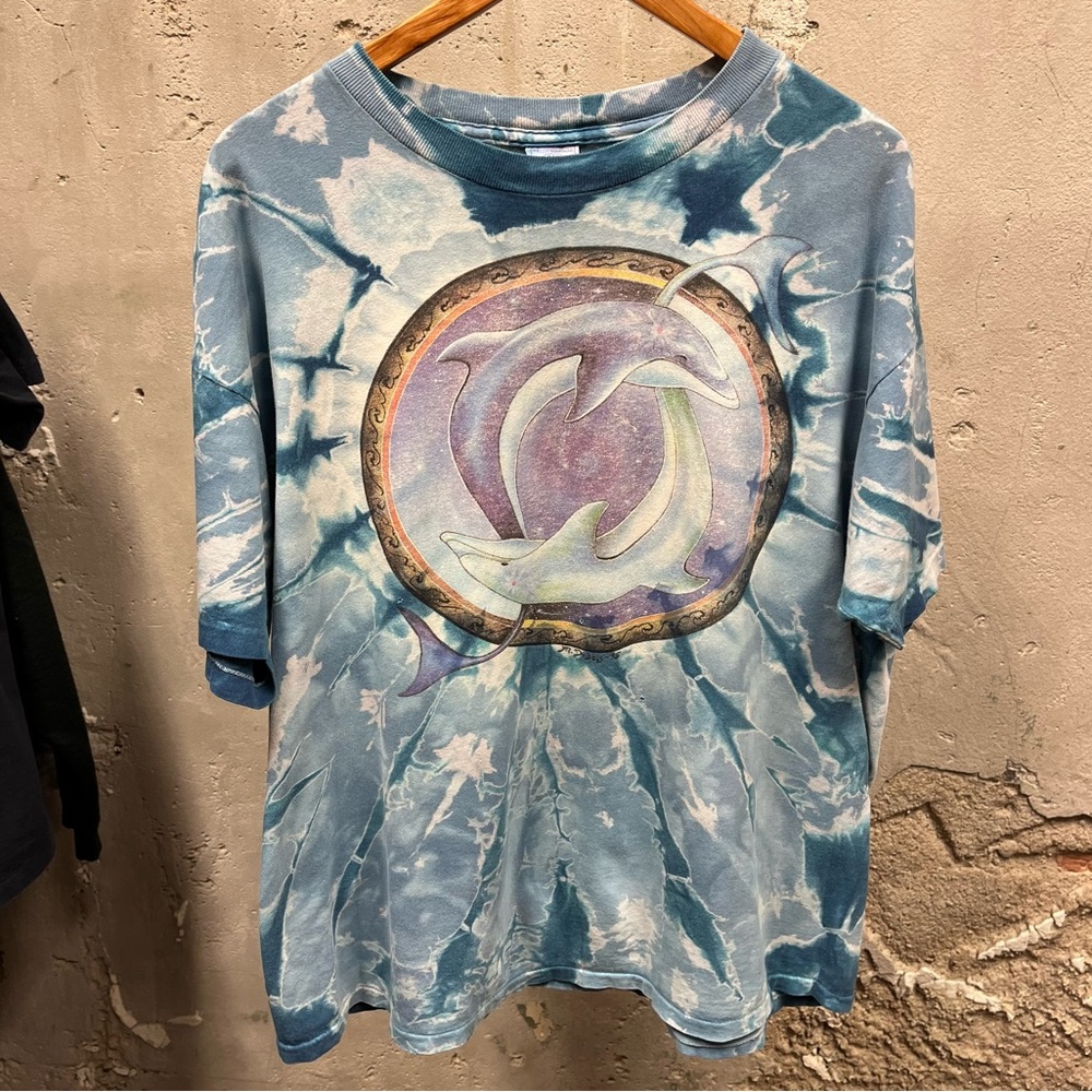M. Debois 1995 Dolphin Mandala AOP Tie Dye Vintage T-Shirt Delta XL Unisex Beach